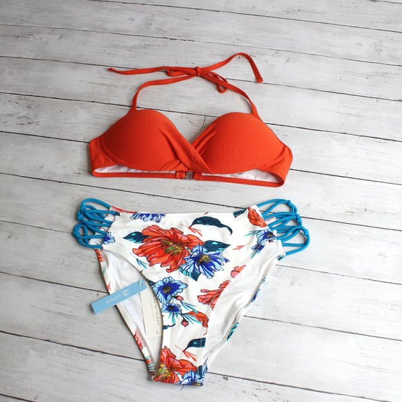 Cupshe Women's Swim Top High Waist Bikini Bottoms Size L Swimsuit Lot - Picture 1 of 9